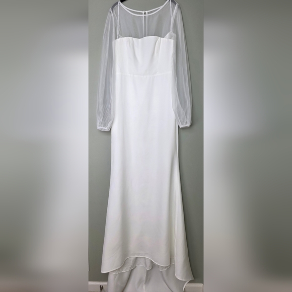 Lulus Immaculate Romance White Sheer Organza Long Sleeve Maxi Wedding Gown Large - Picture 6 of 12